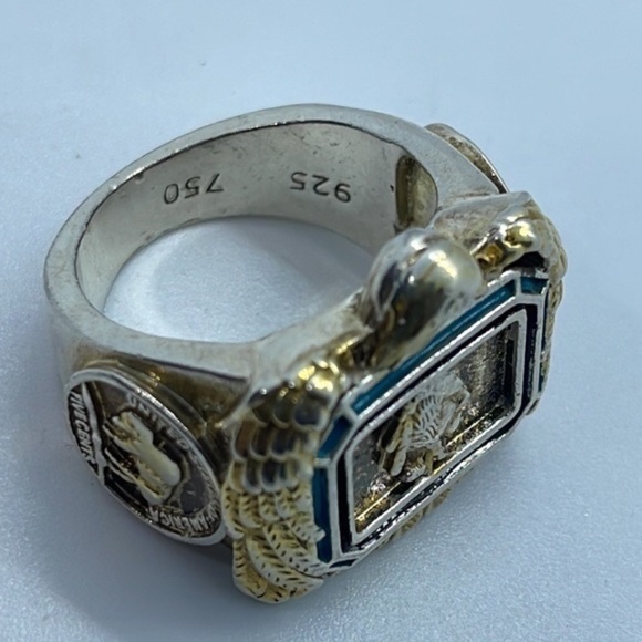 18karat Gold & Sterling Silver Buffalo/Native Ring - Picture 2 of 4